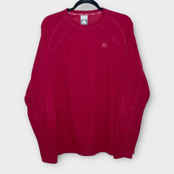 NIKE ACG brick red waffle texture soft fleece long sleeve shirt size large - Picture 1 of 6